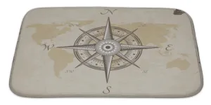 Bath Rug Mat No Slip Microfiber Memory Foam, Silver Vintage Nautical Compass Old Map Paper Torn Border Frame Wind, 34x21