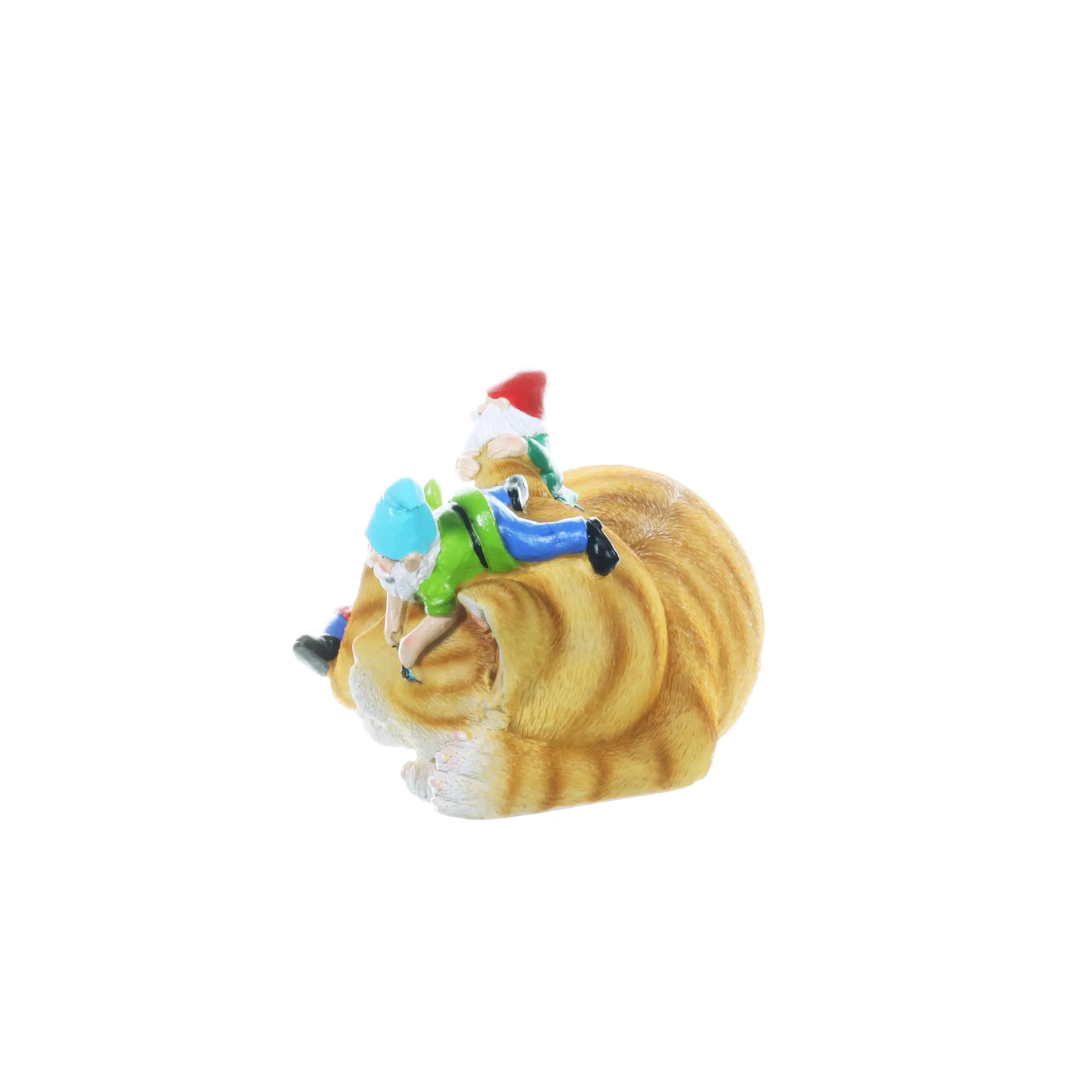 Cat Garden Statue with Gnomes, Hand Painted, UV-Treated Resin, 6.5 x 12 Inches