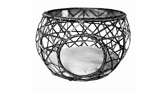 Duoyes Wicker Pet House and Cage, Outdoor Coffee Table Alternative in Steel Frame with Cushion