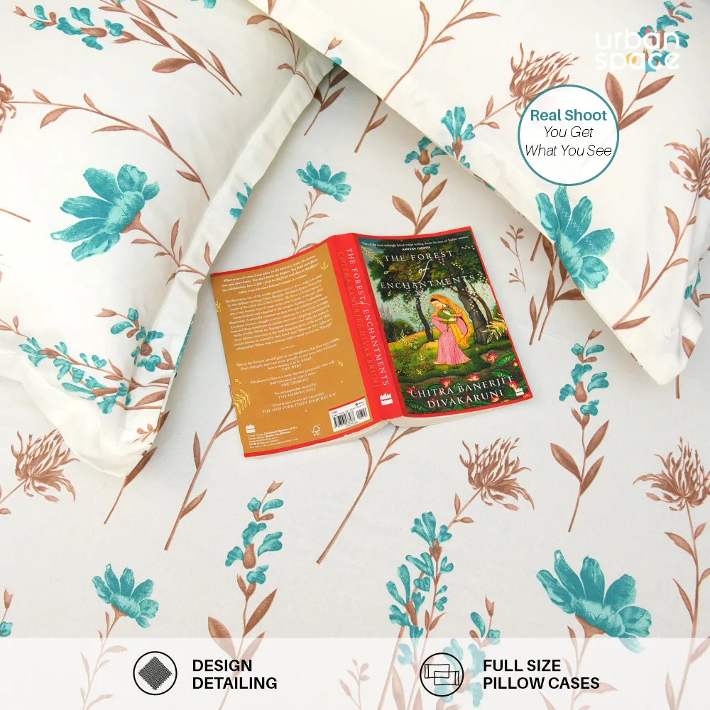 Fitted King Size Cotton Bedsheet - Orchid Blooms - Turquoise