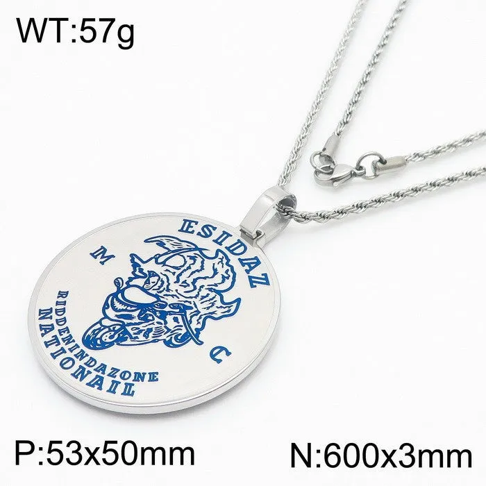 Punk-Inspired Engraved Reflective Blue Titanium Steel Necklace for Men by Planderful