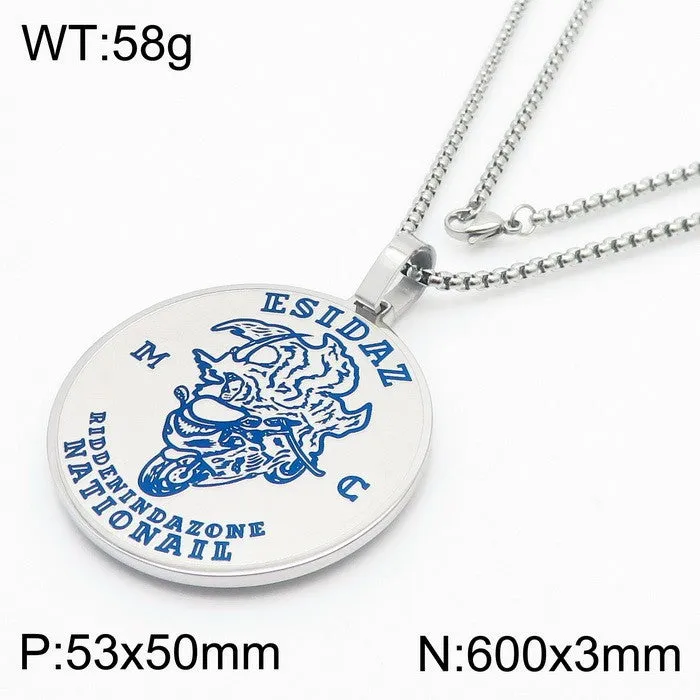Punk-Inspired Engraved Reflective Blue Titanium Steel Necklace for Men by Planderful