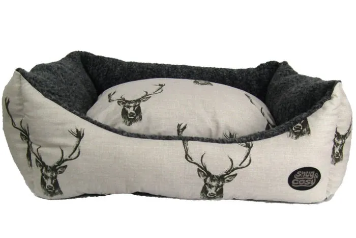 Snug & Cosy Nature Rectangular Stag Print Dog Bed 30"